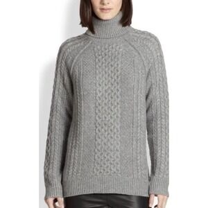NWT Vince Cable Knit Turtleneck Alpaca Wool Sweater in Gray Women's XL MSRP $395